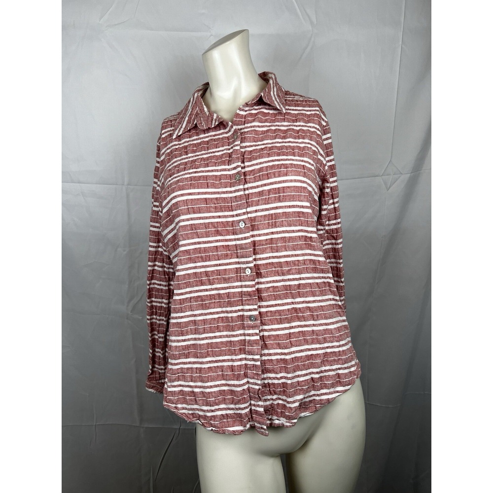 Jones & Co. Jones New York Red White Stripe Linen Blend Button Shirt Size Small